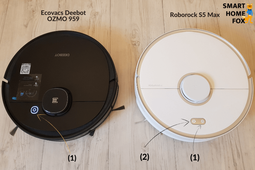 Control buttons on Roborock S5 Max and Ecovacs Deebot OZMO 950